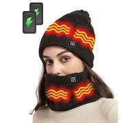 Heated Hat Women & Neck Warmer Scarf Set, 4000mAh Battery Pack, 3 Temperature Control (Black, Heated Hat & Neck Warmer Set)