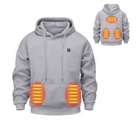 Heated Hoodie for Men Women Heated Sweatshirt Pullover with 5 Heating Zones 3 Temp Levels USB Electric Smart Heating Coats Winter Thermal Body Warmer Warming Tops Outerwear,Grey-Large
