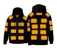 Heated Hoodie for Men Women USB Electric Heated Jackets with 3 Heating Levels and 23 Heating Areas Full Zip Winter Coat Long Sleeve Thermal Jumper with Zip Pockets (Black, S)