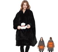 Heated Hoodie With Dog Pouch, Cat Hoodie Wearable Heated Blanket For Women And Men, Solid Color Long Sleeve Big Pocket Pullover Oversized Jumpers(Black)