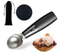 Heated Ice Cream Scoop - Rechargeable Electric Ice Cream Scooper for Hard Ice Cream with 3-Level Adjustable Heats - 120/140/160℉, LED Display Metal Ice Cream Scoop with Silicone Mat and Storage Bag