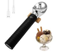 Heated Ice Cream Scoop, Rechargeable Electric Warming Icecream Scooper with 2 Temp Mode, 2000 mAh LED Ice Cream Scoop for Hard Icecream,Max to 158℉(Black)