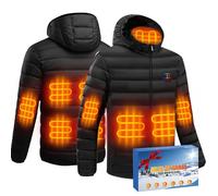 Heated Jacket 3 Levels 9 Heating Zones Heated Down jacket For Men Women Upgraded 2 USB Interfaces Detachable Zipper Head Cap Winter Electric Jacket for Outdoor Camping Riding M (Without Power Bank)