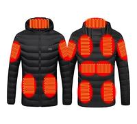 Heated Jacket with 11 Heating Zones, Unisex USB Electric Heated Hoodie Coat with 3 Heating Levels, Lightweight Washable Body Warmer Hoodie Coat for Skiing Hunting Hiking(Grey,S)