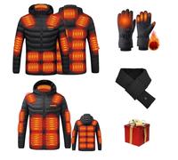 Heated Jacket Women Men,Winter Warm Padded Coat Full Zip USB Charging Electric Hooded Heating Jackets 4 Levels Heat Settings Heated Body Warmer Coats 9/19/21 Heating Zone Heat Coat for Walking S-4XL
