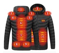 Heated Jackets for Men,Heated Coat Hooded Long Sleeve Winter Warm Hoodie USB Charging Electric Body Warmers Heated Jacket with 11 Heating Area for Outdoor Working Sports(No Power Bank)