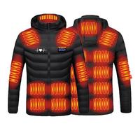 Heated Jackets for Men USB Electric Body Warmer Heated Down Jacket Outdoor Hooded Heating Coat with 21 Heated Zones 4 Levels Electric Coat Clothing Warm Winter Coats for Motorcycle Skiing Running