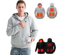 Heated Jackets for Men,Zip Up Hoodie Winter Warm Fleece Heated Coat Long Sleeve USB Charging Electric Body Warmers Hooded Heated Jacket with 4 Heating Area for Outdoor Sports(No Power Bank)