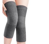 Heated Knee Support Thermal Cashmere Leg Warmers for Arthritis Pain Relief, Soft Stretchy Knit Brace Pads for Winter Sports, Non-Slip Warm Leg Wraps for Men and Women(Gray,L)