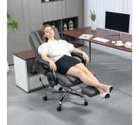 HOMCOM PU Leather Massage Office Chair, Reclining Desk Chair, Grey
