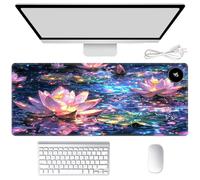 Heated Mouse Pad Hand Warmer, Warm Desk Pad Mousepad Desk Mat with 3 Levels Heating and 3 Hours Auto Shut Down 31.5 x 13 inch PU Leather Warmer Keyboard Mat for Gaming Laptop Office Home, Lotus