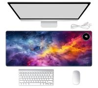 Heated Mouse Pad Hand Warmer, Warm Desk Pad Mousepad Desk Mat with 3 Levels Heating and Auto Shut Down 31.5 x 13 inch PU Leather Warmer Keyboard Mat for Gaming Laptop Office Home, Art Blue Galaxy