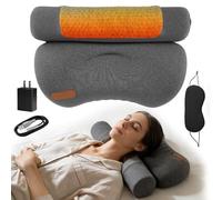 Heated Neck Pillow for Pain Relief, 3-Level Heating Therapy & 55D Memory Foam, Cervical Support Pillow with Auto Shut-Off, Includes Eye Mask & Adapter for Home Use/Gift(Dark Grey)