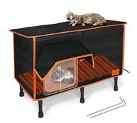 Heated Outdoor Cat House for Outside Winter 100% Waterproof Oxford Tarpaulin with Safe Escape Door and 5" Elevated Base with Heater for Feral Barn Cat Kitty (26“x20”x14“)