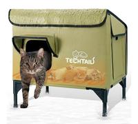 Heated Outdoor Cat House for Outside Winter, Insulated Weatherproof Cat Shelter with Slanted Roof, Escape Door & Heating Pad, Elevated Kitty Bed Feral Cat House for Outdoor Cats Stray Barn Cat (Green)