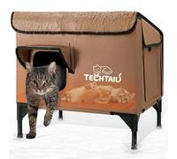 Heated Outdoor Cat House for Outside Winter, Insulated Weatherproof Feral Cat House with Slanted Roof, Escape Door & Heating Pad, Elevated Cat Shelter Bed for Outdoor Cats Stray Barn Cat (Coffee)