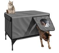 Heated Outdoor Cat House, Insulated & Waterproof, for Feral & Barn Cats, Cat Shelter Outside Weatherproof (Grey M)