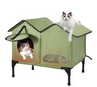 Heated Outdoor Cat House Waterproof, Soft and Warm Elevated Winter Pet House with Heating Pad, Escape Doors, Sturdy Insulated Feral Cat Shelter for Multiple Cats green L