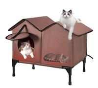 Heated Outdoor Cat House Waterproof, Soft and Warm Elevated Winter Pet House with Heating Pad, Escape Doors, Sturdy Insulated Feral Cat Shelter for Multiple Cats maroon M