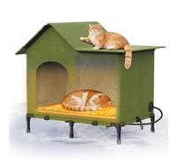 Heated Outdoor Cat House - Weatherproof Winter Shelter for Stray & Outdoor Cats, Insulated & Elevated Design for Porch, Yard, Barn or Garage, Easy Assembly Warm Cat Shelter
