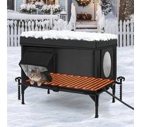 Heated Outdoor Cat House Weatherproof with Heating Pad, Heated Cats House for Outside, Insulated Feral Cat Houses for Outdoor Cats with Safe Escape Door, Elevated Outside Stray Cats Shelter(M)