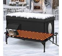 Heated Outdoor Cat House Weatherproof with Heating Pad, Heated Cats House for Outside, Insulated Feral Cat Houses for Outdoor Cats with Safe Escape Door, Elevated Outside Stray Cats Shelter(L)