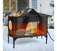Heated Outdoor Cat House Weatherproof with Heating Pad, Insulated Feral Cat Houses for Outdoor Cats, Safe Escape Door, Heated Cats House for Outside, Outside Stray Cats Shelter with Elevated Base(M)