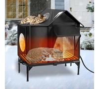 Heated Outdoor Cat House Weatherproof with Heating Pad, Insulated Feral Cat Houses for Outdoor Cats, Safe Escape Door, Heated Cats House for Outside, Outside Stray Cats Shelter with Elevated Base(S)