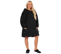 Heated Oversized Sherpa Fleece Hoodie Blanket OHS Black One Size