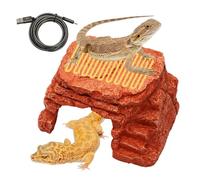 Heated Reptile Hide Cave USB 5V/2A Thermostat Heating Rock for Bearded Dragon Leopard Gecko Ball Python, Low Voltage Reptile Cave Heater with Natural Resin Rock Texture for Terrarium Night Shelter