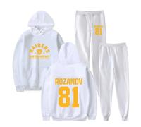 Heated Rivalry Merch Rozanov 81 Print Hoodie Jogger Set - Unisex 2-Piece Casual Pullover Sweatshirt & Pants for TV Series Fans (White,3XL)