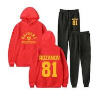 Heated Rivalry Merch Rozanov 81 Print Hoodie Jogger Set - Unisex 2-Piece Casual Pullover Sweatshirt & Pants for TV Series Fans (Red,XL)
