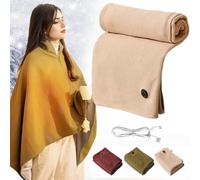 Heated Shawl Wraps For Women,2025 New Portable Heated Shawl,Portable Soft Cordless Electric Heated Blanket With Zipper,3 Heating Levels,USB Heated Blanket Shawls (Beige)
