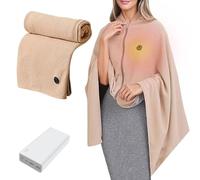 Heated Shawl Wraps for Women, Portable Soft Zipper Electric Heated Blanket Shawls with 10000 mAh Power Bank, 3 Heating Levels for Home, Outdoors (Apricot)