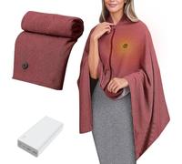 Heated Shawl Wraps for Women, Portable Soft Zipper Electric Heated Blanket Shawls with 10000 mAh Power Bank, 3 Heating Levels for Home, Outdoors (Wine red)