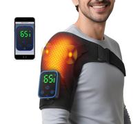 Heated Shoulder Wrap with Vibration Massage, Wireless APP Control Shoulder Heating Pad, 7 Temperature Levels 3 Vibration Modes Shoulder Brace for Shoulder Pain Relief for Men Women