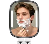 Heated Shower Mirror Fogless for Men, Rechargeable Anti-Fog Shaving Mirror No-Drilling -Adjustable Dimmable Lights with 2 Razor Holders & Detachable Adhesive Hook Waterproof for Bathroom(Black)