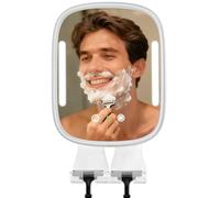 Heated Shower Mirror Fogless for Men, Rechargeable Anti-Fog Shaving Mirror No-Drilling -Adjustable Dimmable Lights with 2 Razor Holders & Detachable Adhesive Hook Waterproof for Bathroom(White)