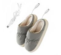 Heated Slippers Featuring Plush Design and Intelligent Heat Control for All Day Use at Home (Gray)