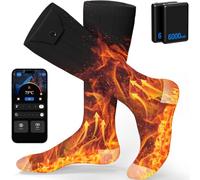 Heated Socks for Men Women, 6000mAh Rechargeable Electric Heated Socks, APP & Battery Dual Control & 4 Heat Levels, Machine Washable Foot Warmers with Laundry Bag for Skiing, Hiking, Camping