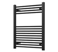 Heated Straight Black Towel Rail - For Luxurious Bathrooms - Efficient Towel Warmer & Storage Rack - Bathroom Radiator Towel Rail with Stylish Towel Holder - Easy Installation - H800mm x W600mm