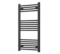 Heated Straight Black Towel Rail - For Luxurious Bathrooms - Efficient Towel Warmer & Storage Rack - Bathroom Radiator Towel Rail with Stylish Towel Holder - Easy Installation - H1000mm x W500mm