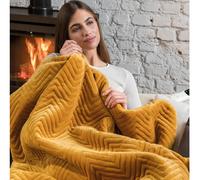 Heated Throw Deluxe Velvet Mustard Dreamland Relaxwell Herringbone Warming Cosy