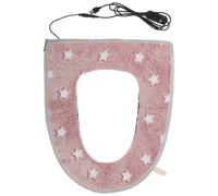 Heated Toilet Seat Cover 43x36.5x0.5cm Pink Luminous USB | Washable Plastic and Lint Build, 5 Temperature Settings, 5 Timing Options, for O-shaped Seats