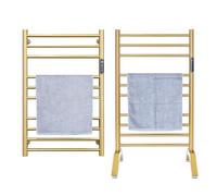 Heated Towel Racks for Bathroom Plug-In,Radiator 10 Bars Hot with Built-In Timer,Free Standing & Wall Mounted Stainless Steel Heated Towel Rack,Gold