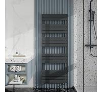 Heated Towel Rail Radiator: Wall Mounted Bathroom Heater with Central Heating, Modern Flat Ladder Panel 1600×600mm Anthracite