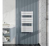 Heated Towel Rail Radiator: Wall Mounted Bathroom Heater with Central Heating, Modern Flat Ladder Panel 800×450mm White