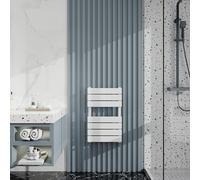 Heated Towel Rail Radiator: Wall Mounted Bathroom Heater with Central Heating, Modern Flat Ladder Panel 650×400mm White