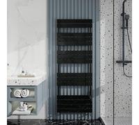 Heated Towel Rail Radiator: Wall Mounted Bathroom Heater with Central Heating, Modern Flat Ladder Panel 1600×600mm Black