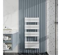 Heated Towel Rail Radiator: Wall Mounted Bathroom Heater with Central Heating, Modern Flat Ladder Panel 1000×450mm White